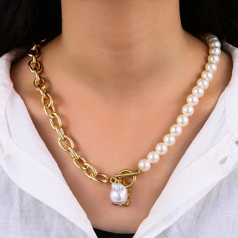 Multilayer Snake Chain Pearl Pendant Punk Jewelry Fashion Necklace