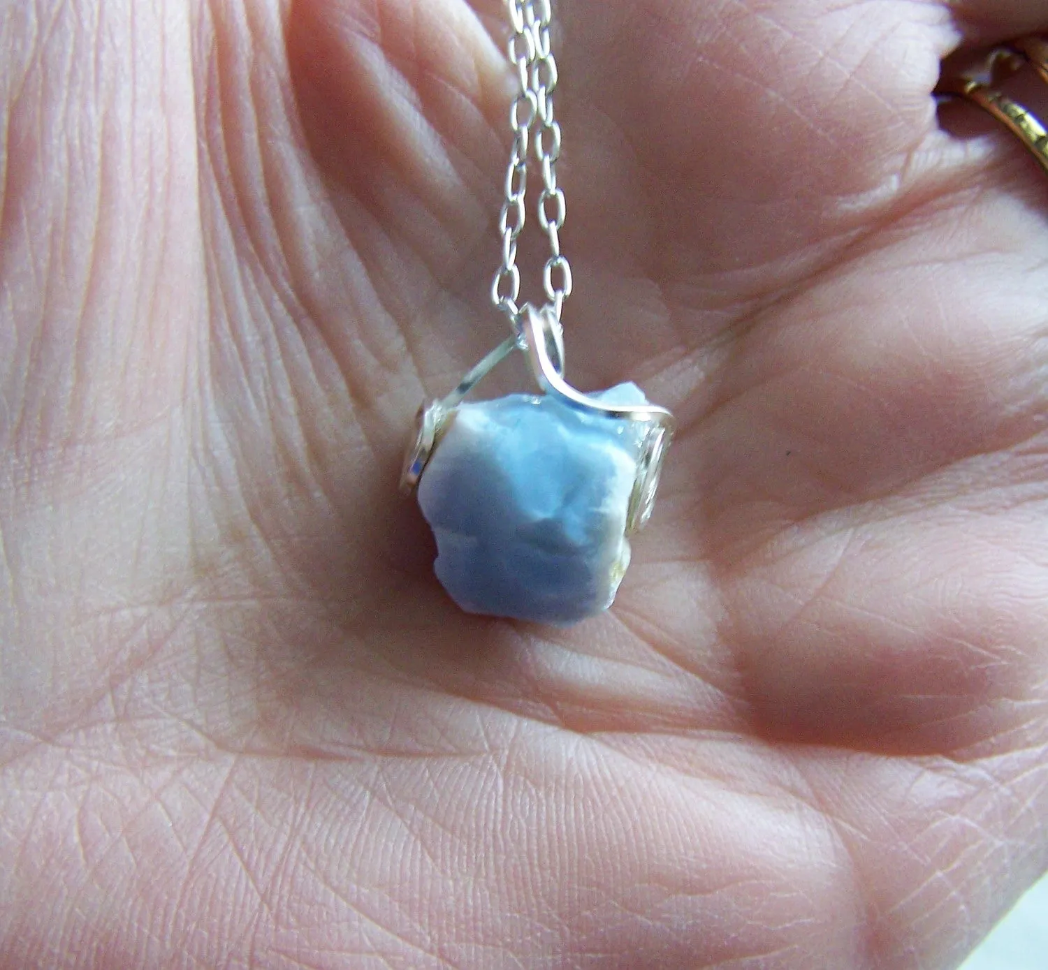 Natural Blue Opal Raw Gemstone Pendant Necklace