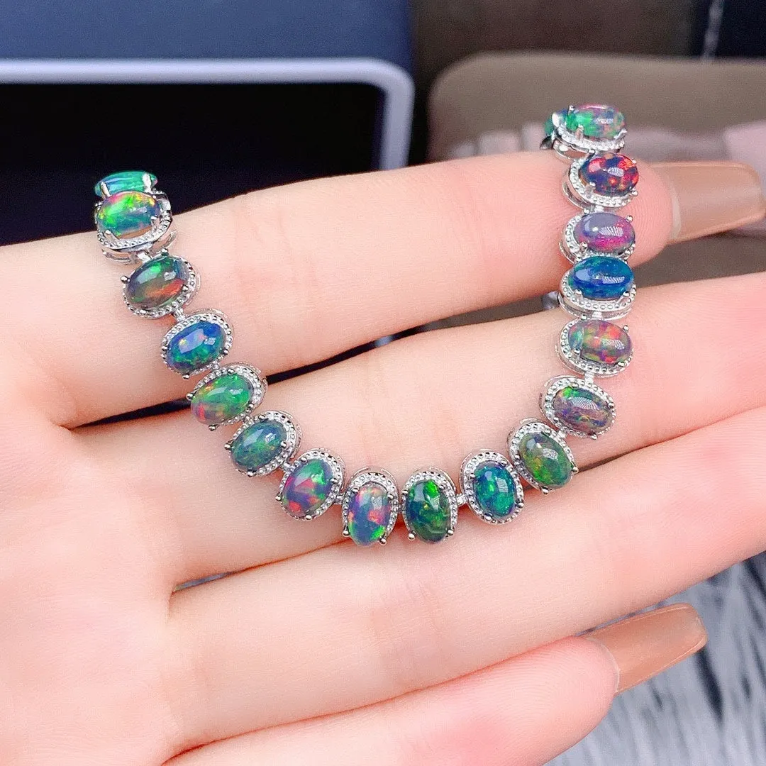 Natural Colorful Black Opal Crystal Bracelet