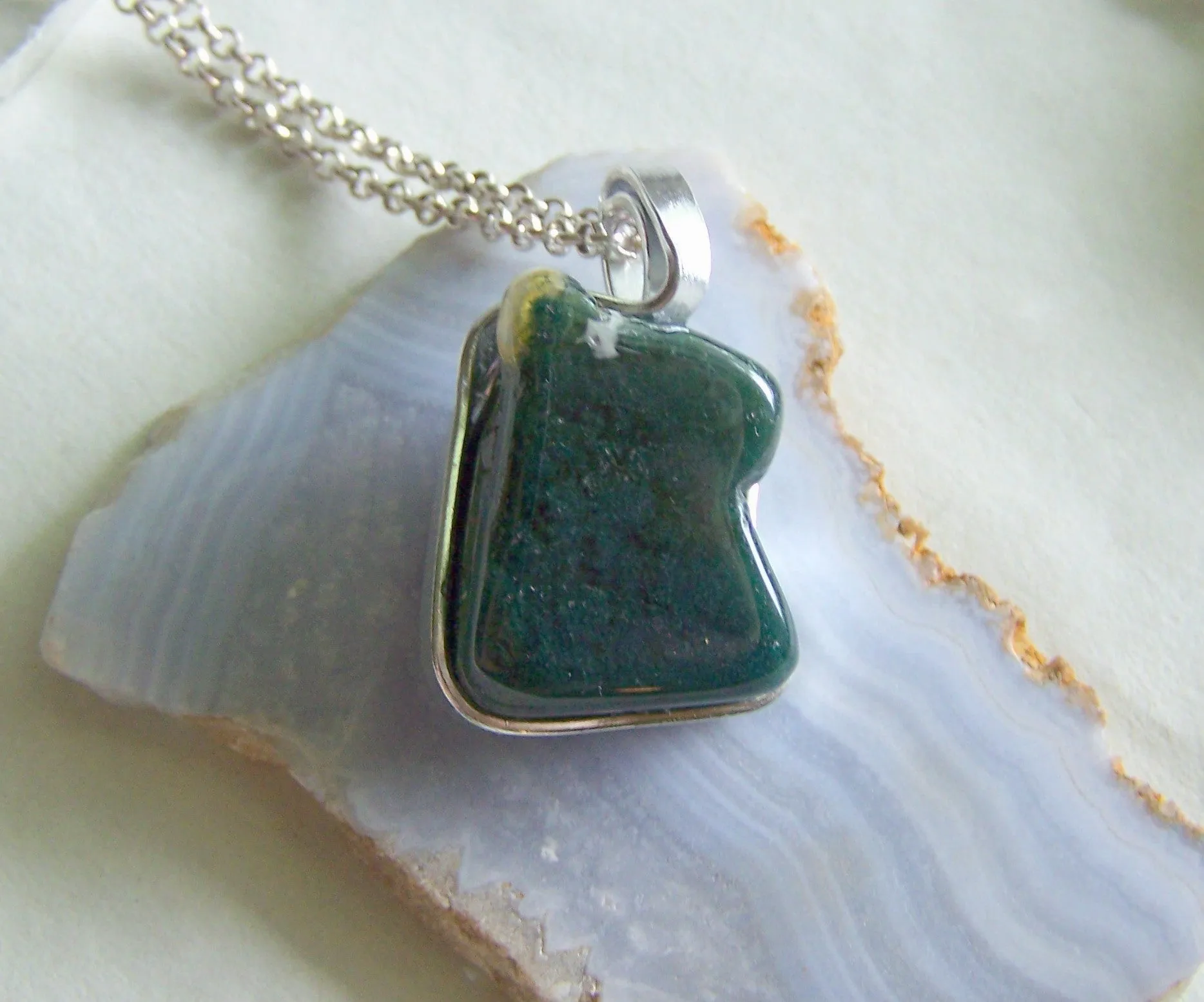 Natural Moss Agate Wire Wrapped Polished Gemstone Pendant