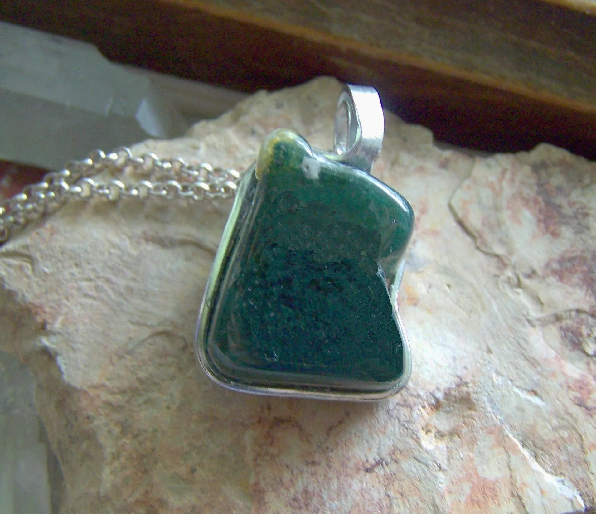 Natural Moss Agate Wire Wrapped Polished Gemstone Pendant