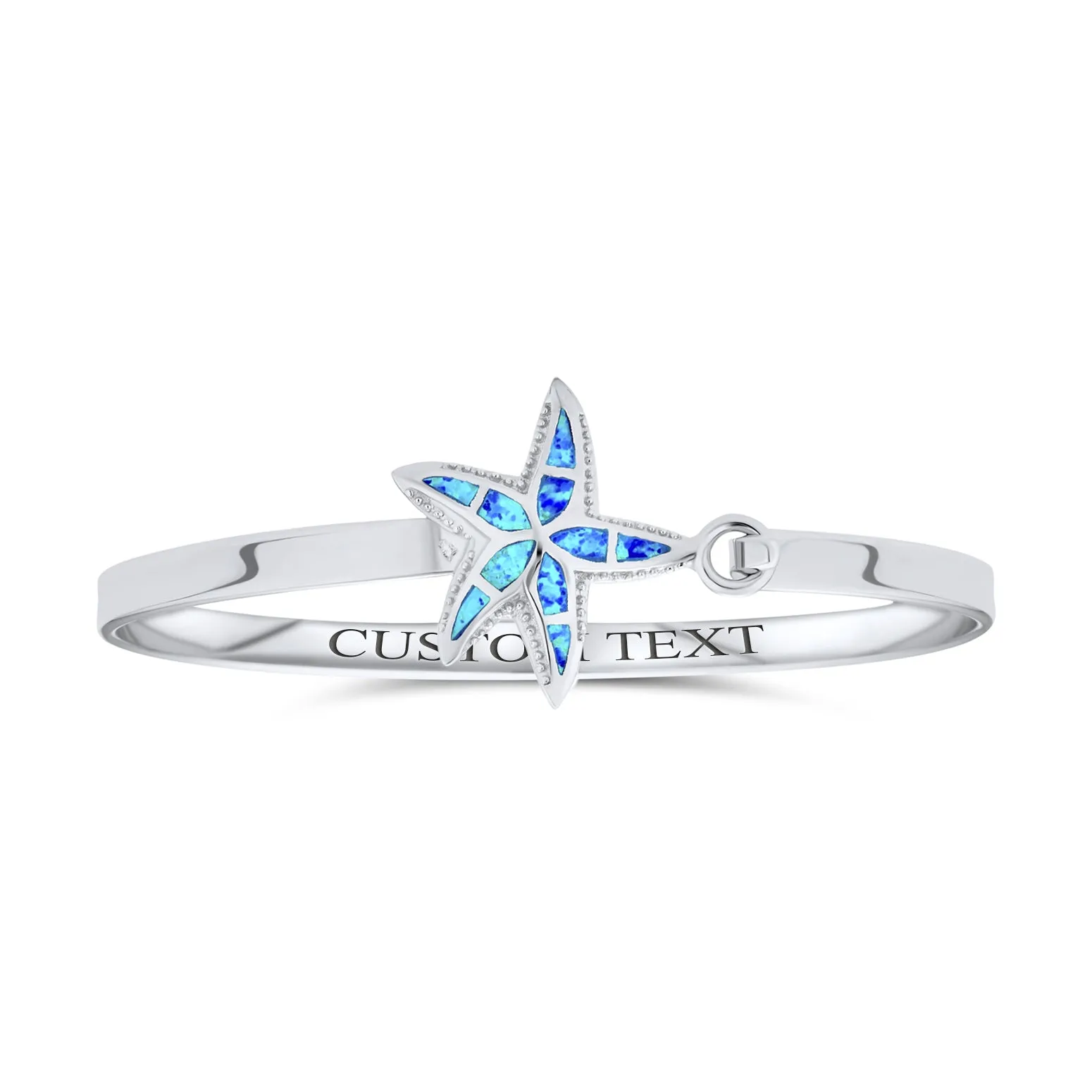 Nautical Starfish Blue Opal Bangle Bracelet in Polished Sterling Silver