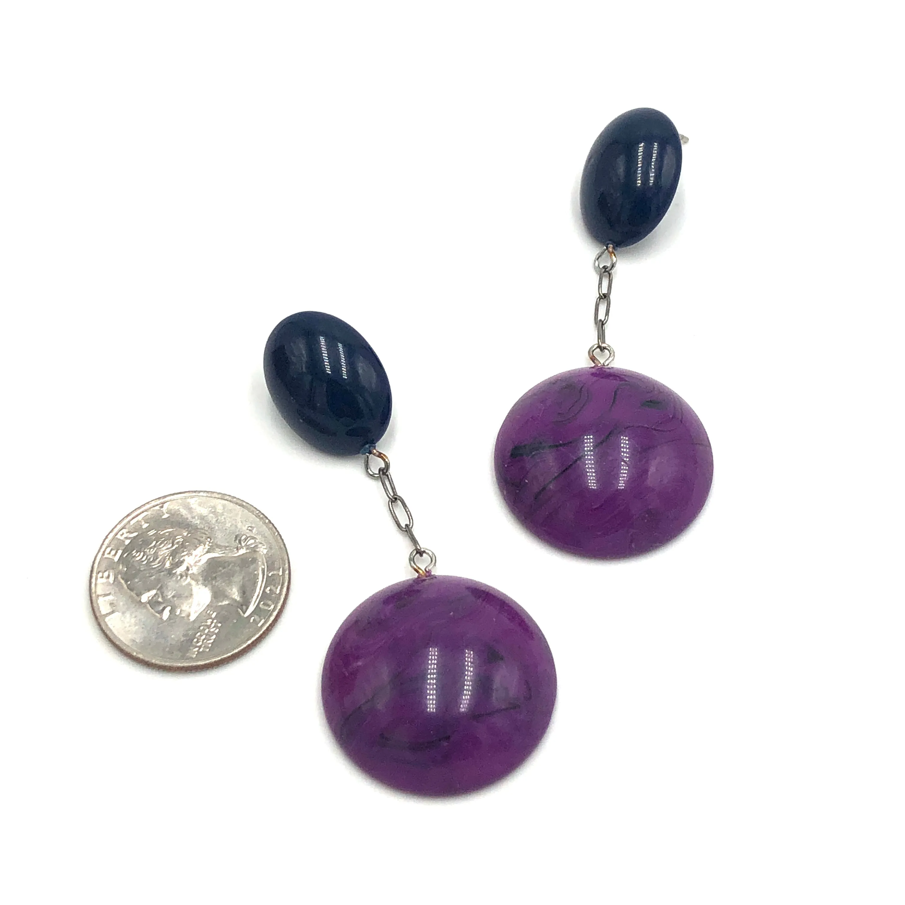 Navy & Violet Marbled Chain-Link Earrings