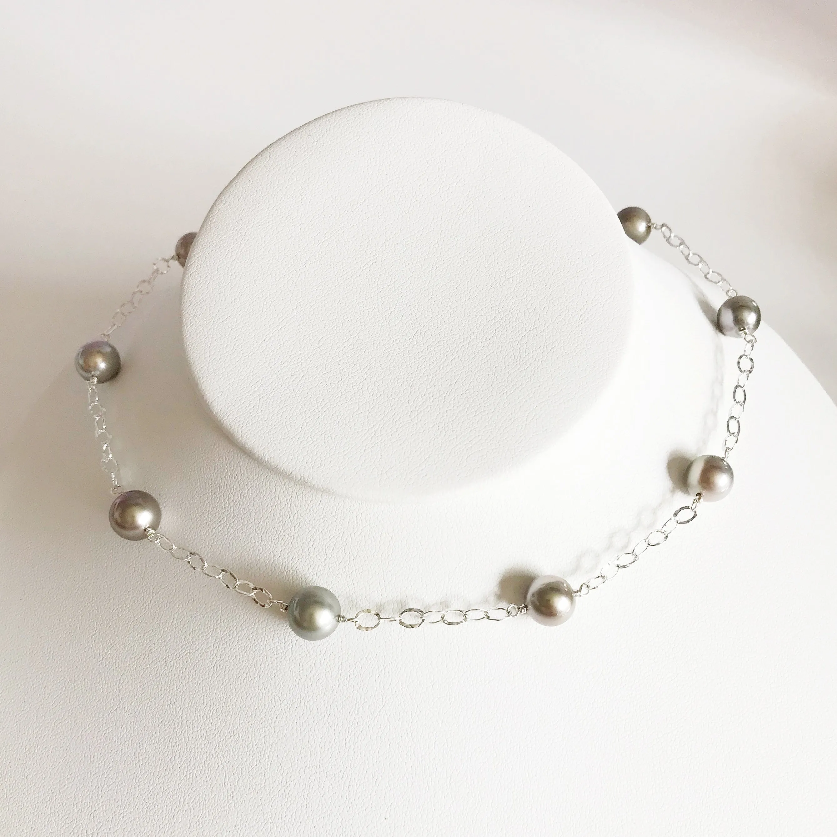 Necklace LEILANI - silver tahitian pearls (N273)