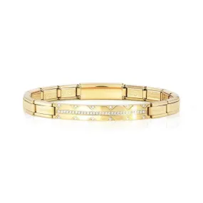 Nomination Trendsetter New York Bracelet, Row Plate, Cubic Zirconia, Yellow PVD, Stainless Steel