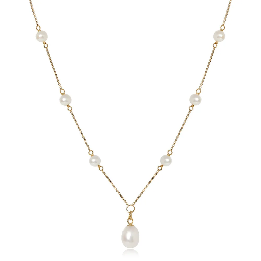 Nova fine gold chain necklace with cultured freshwater pearls & pendant drop