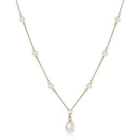 Nova fine gold chain necklace with cultured freshwater pearls & pendant drop