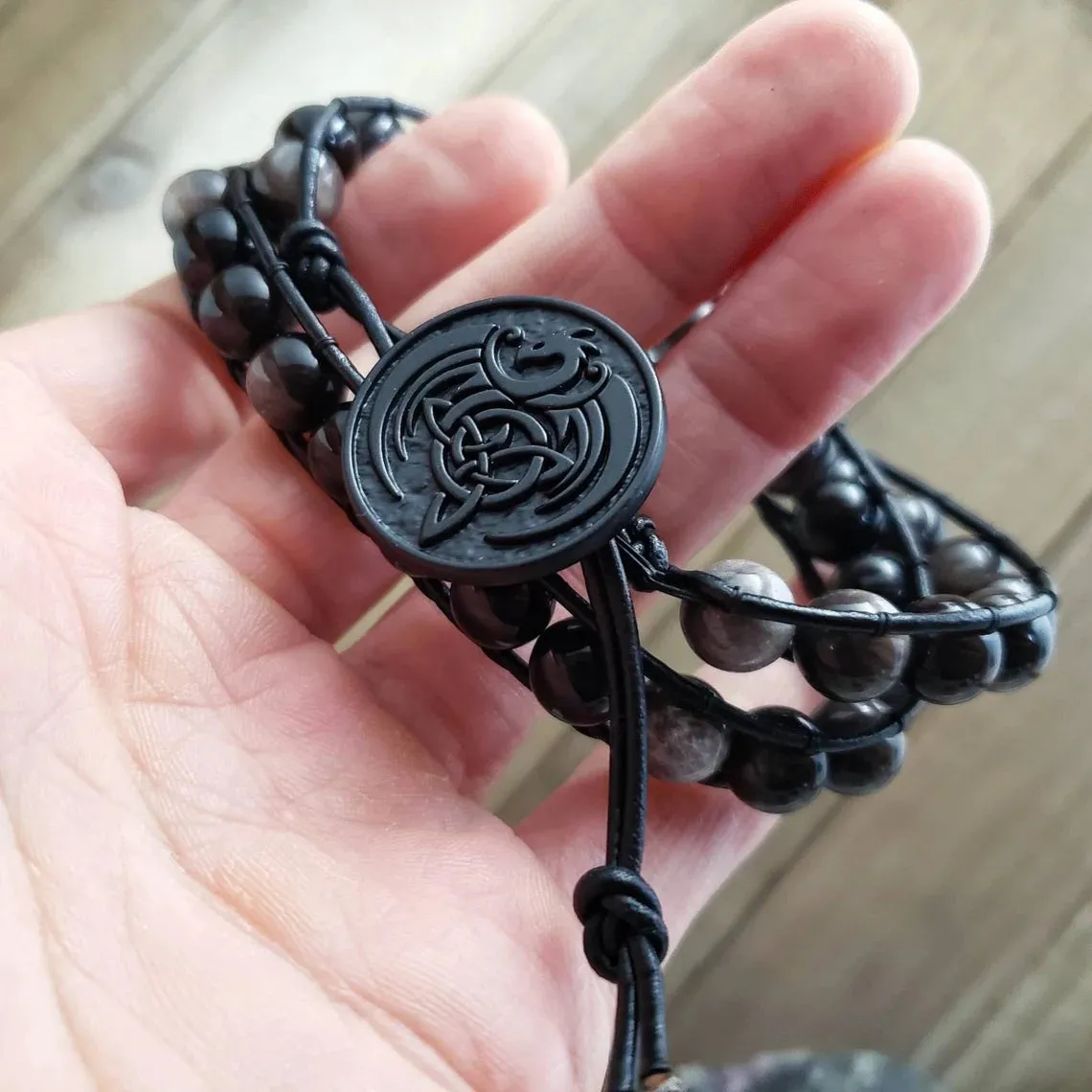 Obsidian dragon glass wrap bracelet