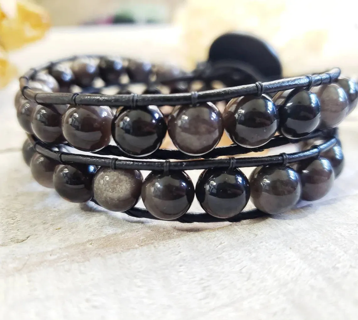 Obsidian dragon glass wrap bracelet