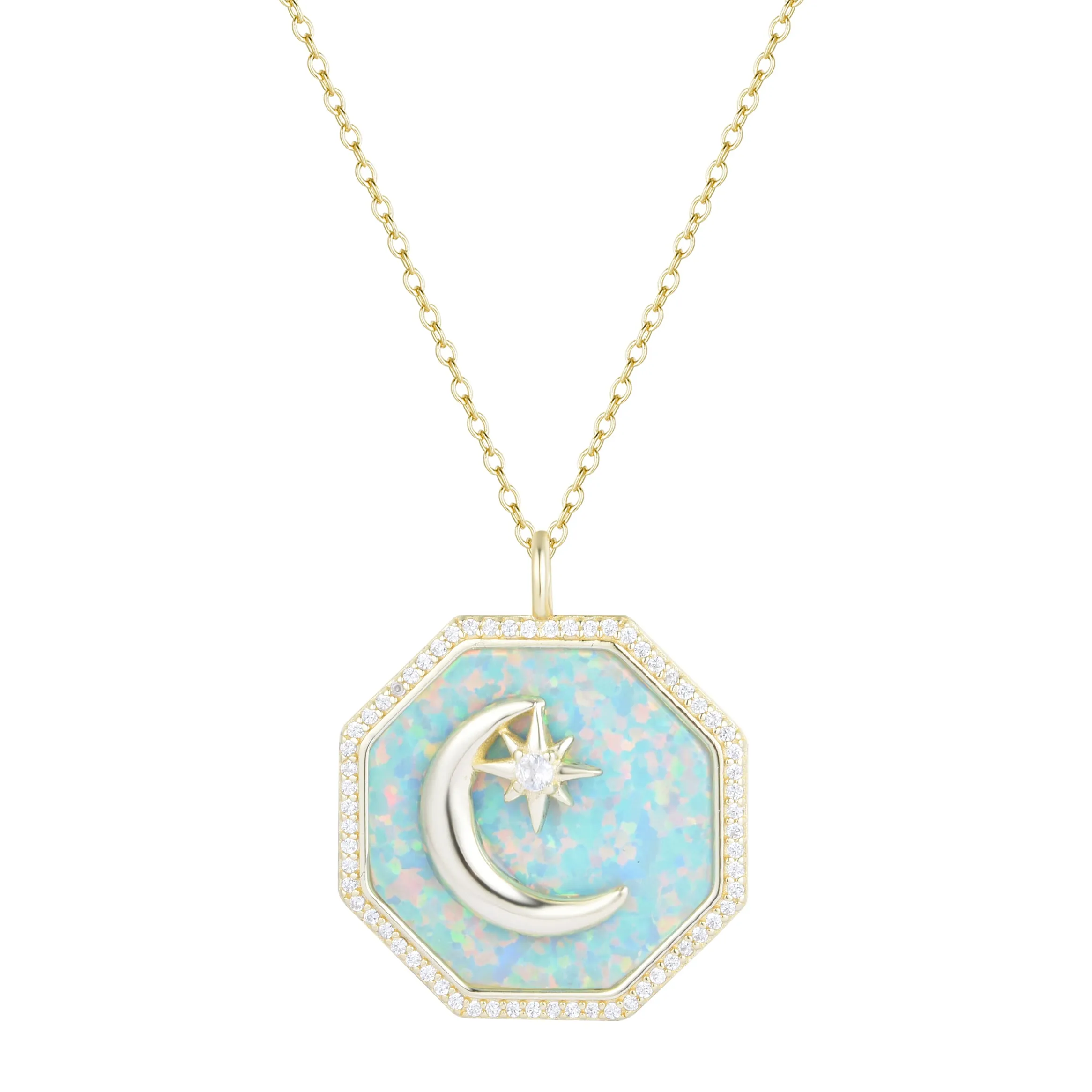 Octagon Moon Medallion Necklace - Opal