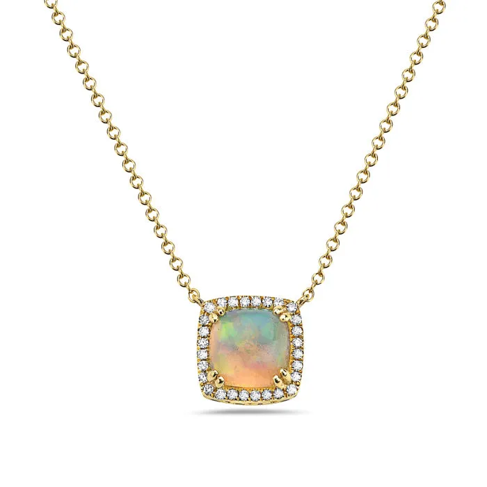 Opal and Diamond Square Pendant Necklace