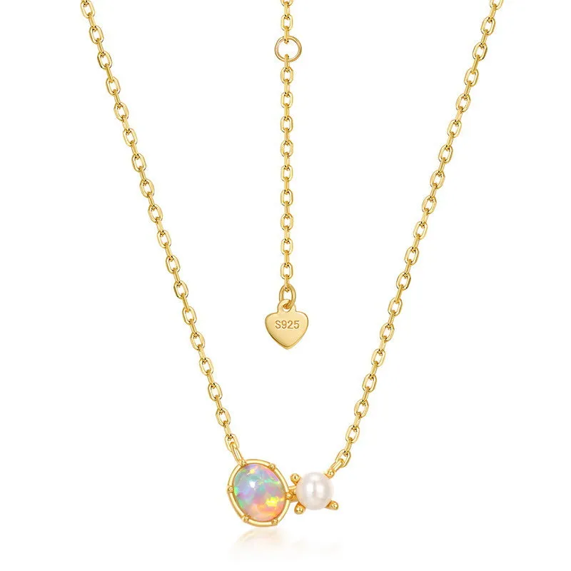 Opal and Pearl Pendant Necklace