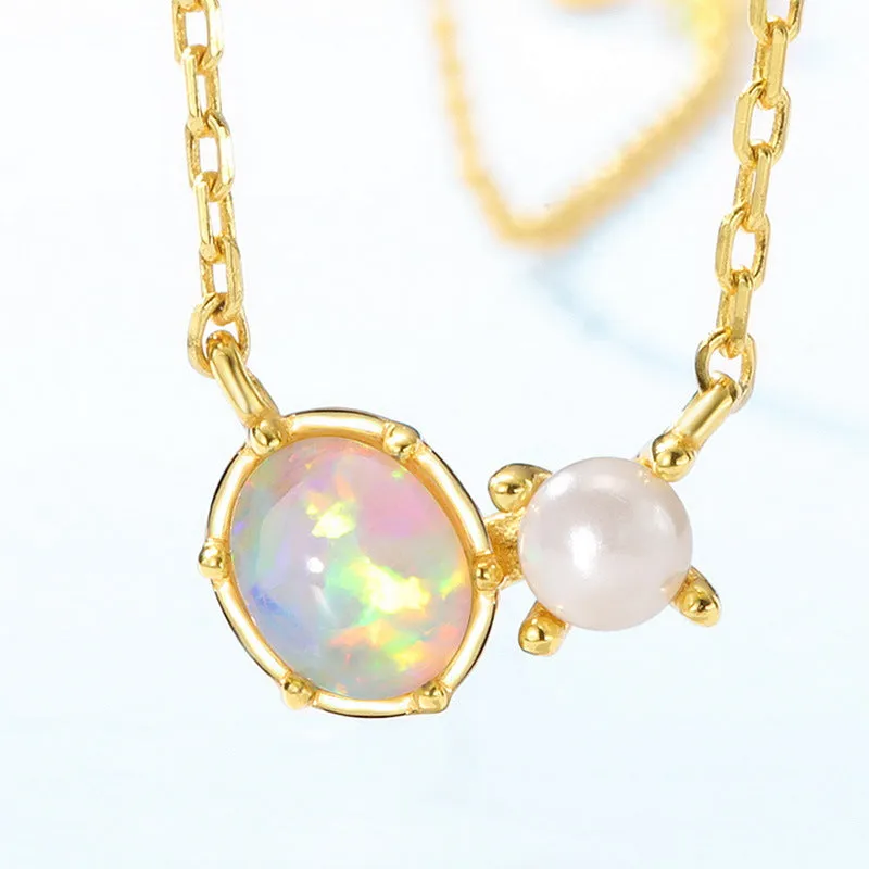 Opal and Pearl Pendant Necklace