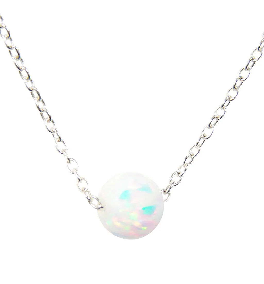 Opal Ball Bead Dot Necklace 925 Sterling Silver Link Chain. Bridesmaid Necklace