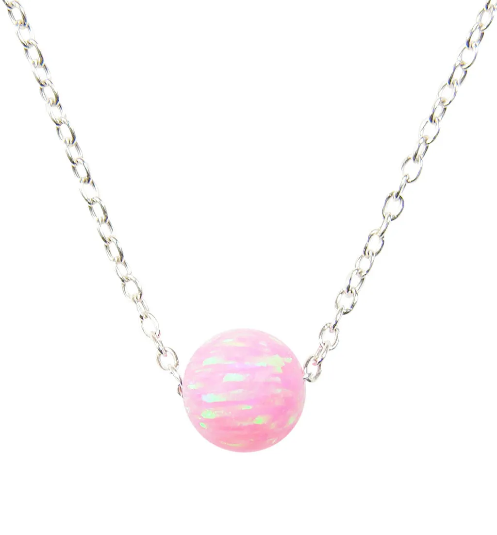 Opal Ball Bead Dot Necklace 925 Sterling Silver Link Chain. Bridesmaid Necklace