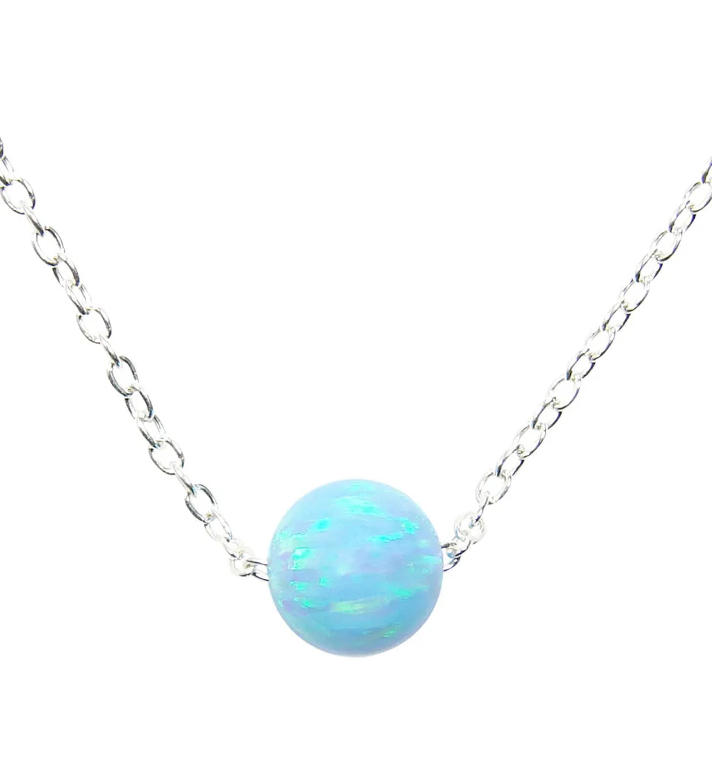 Opal Ball Bead Dot Necklace 925 Sterling Silver Link Chain. Bridesmaid Necklace