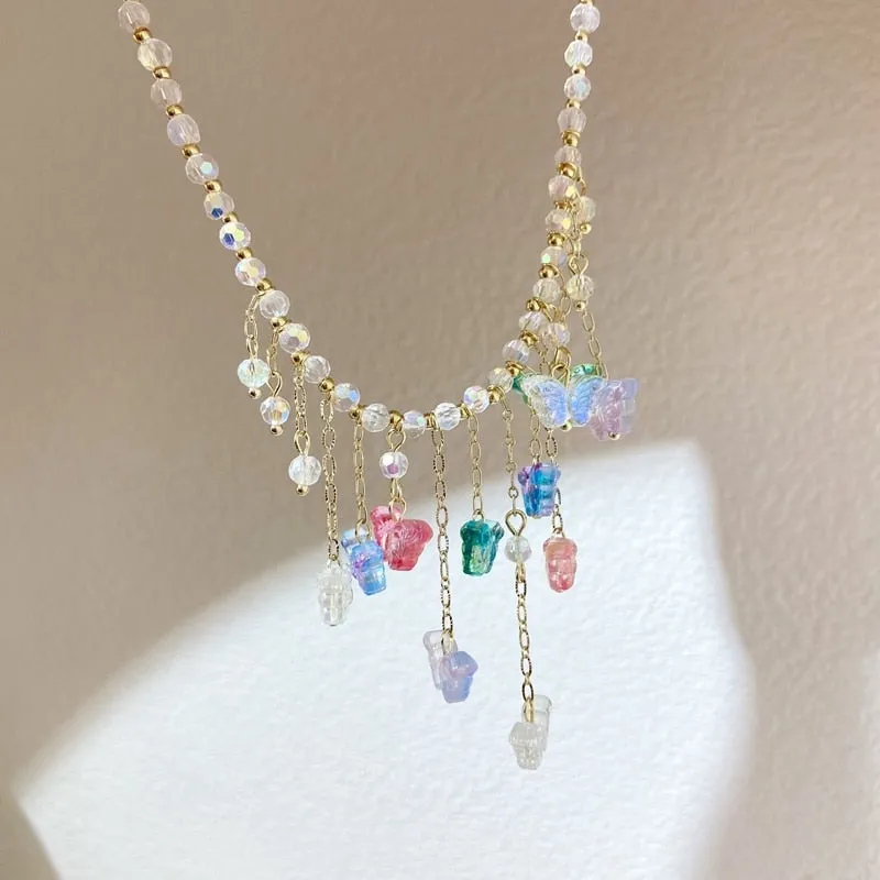 Opal Butterfly Charm Necklace