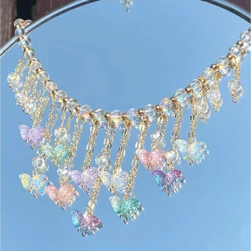 Opal Butterfly Charm Necklace