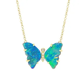 Opal Butterfly Necklace with Diamonds and Prongs