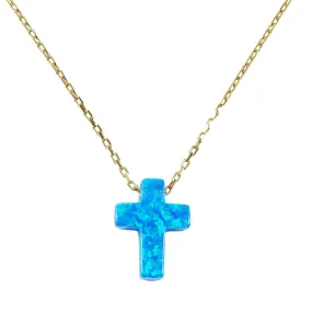 Opal Cross Pendant Necklace Gold Plated 925 Sterling Silver Chain