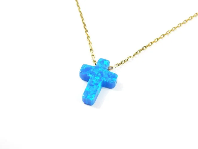 Opal Cross Pendant Necklace Gold Plated 925 Sterling Silver Chain