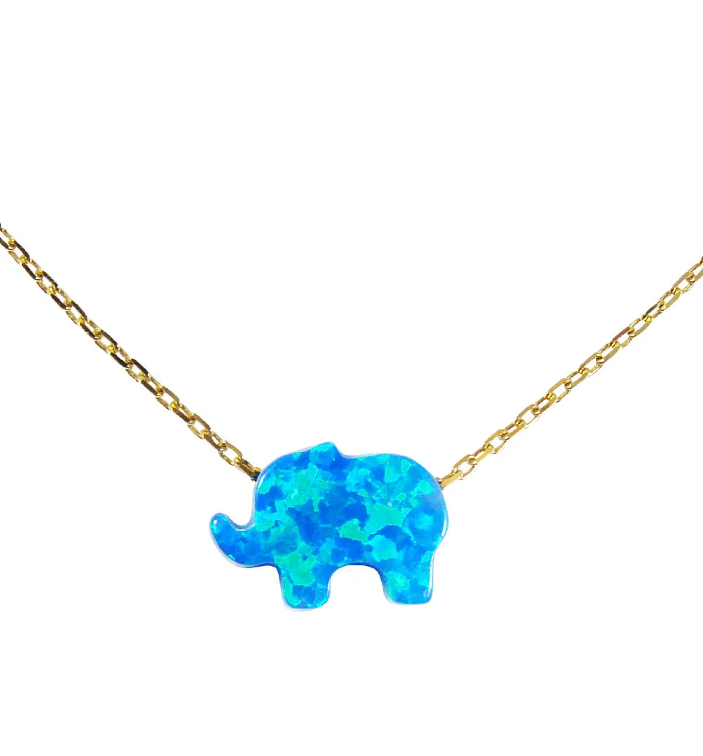 Opal Elephant Pendant Necklace 925 Sterling Silver Gold Plated Chain