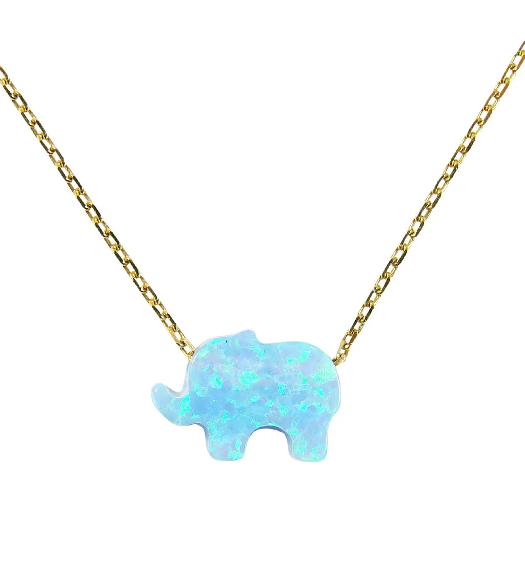 Opal Elephant Pendant Necklace 925 Sterling Silver Gold Plated Chain