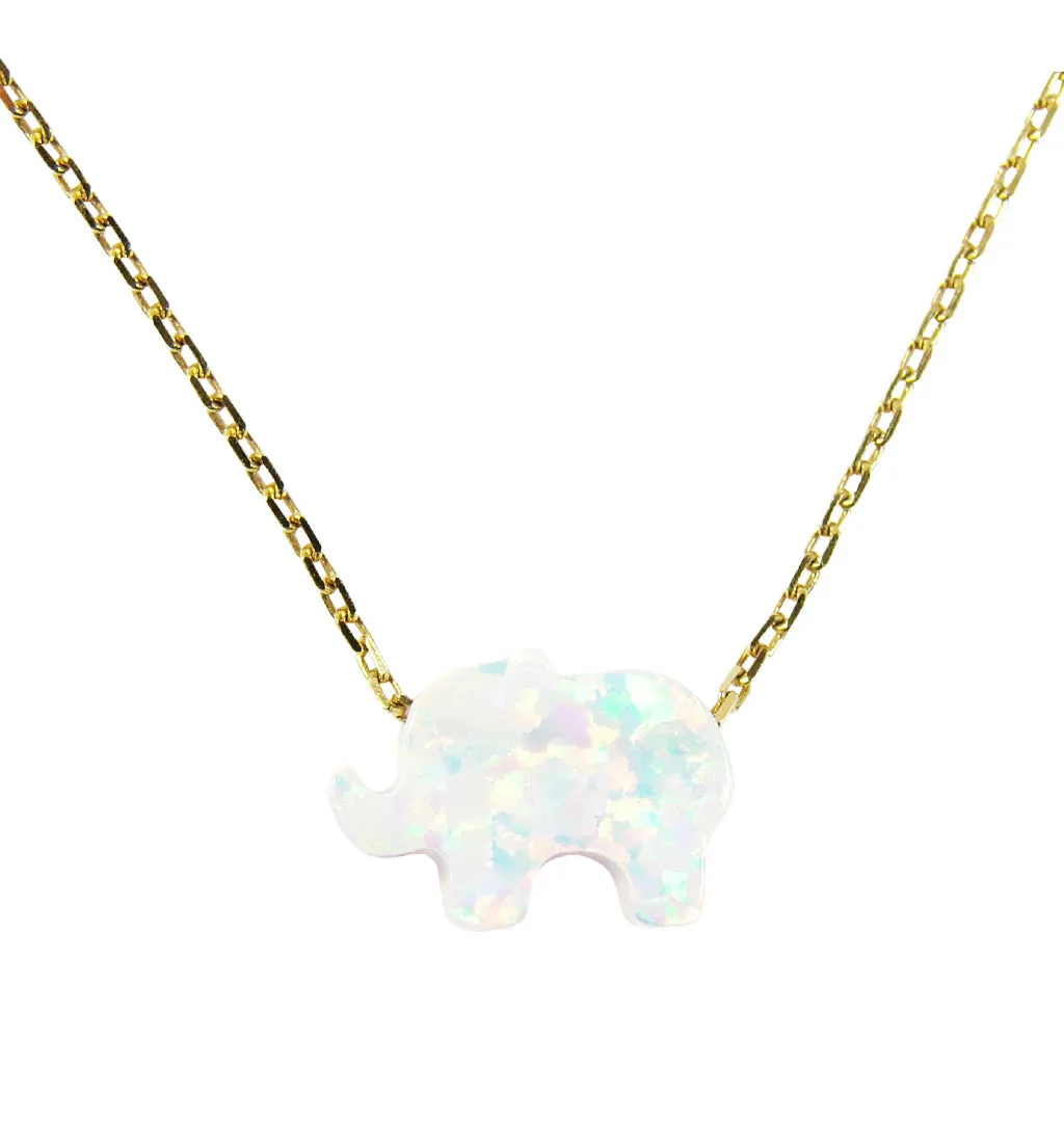 Opal Elephant Pendant Necklace 925 Sterling Silver Gold Plated Chain