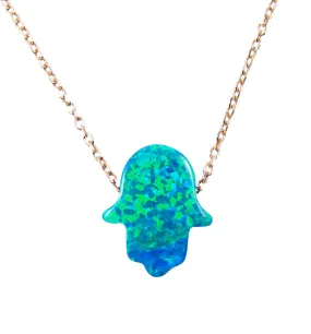 Opal Hamsa Hand Necklace Rose Gold 925 Sterling Silver Chain