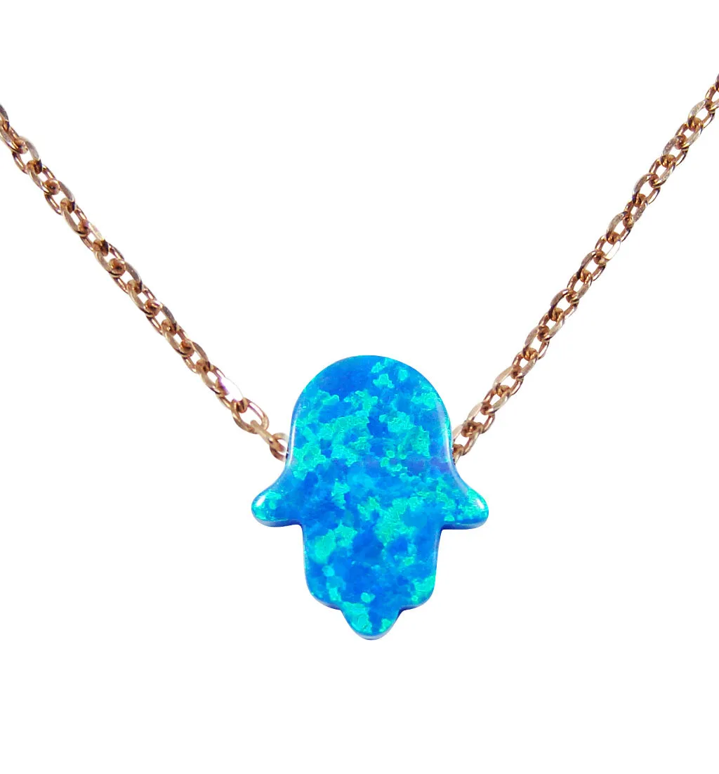 Opal Hamsa Hand Necklace Rose Gold 925 Sterling Silver Chain