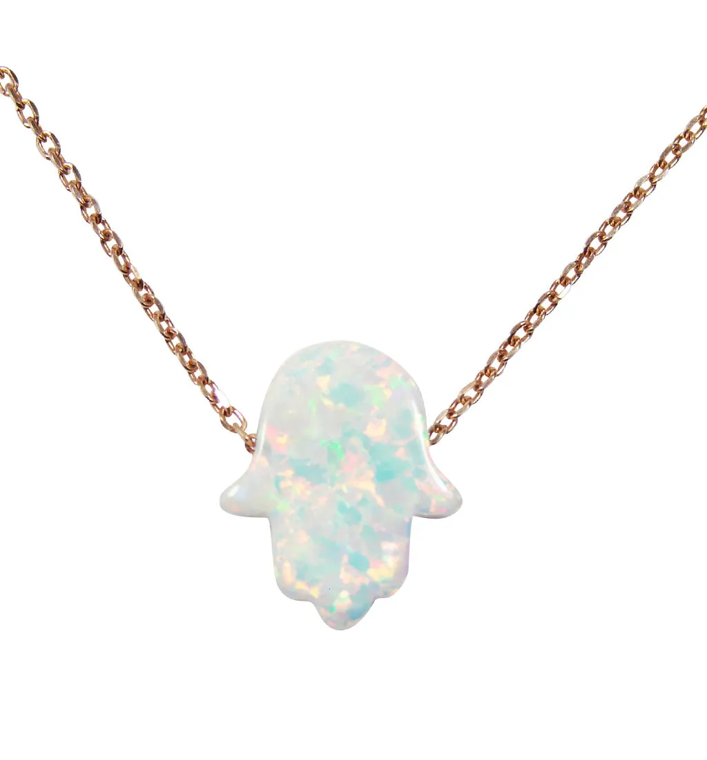 Opal Hamsa Hand Necklace Rose Gold 925 Sterling Silver Chain