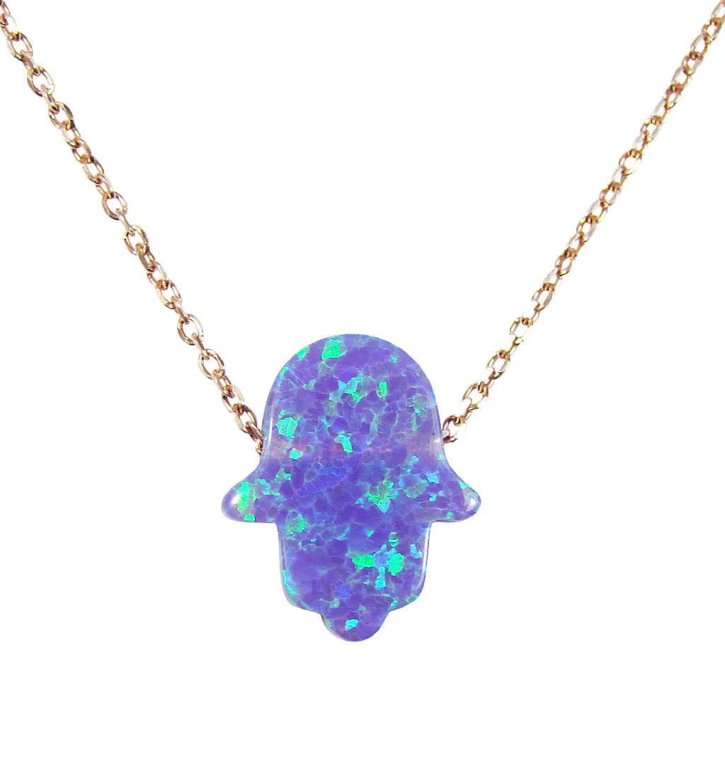 Opal Hamsa Hand Necklace Rose Gold 925 Sterling Silver Chain