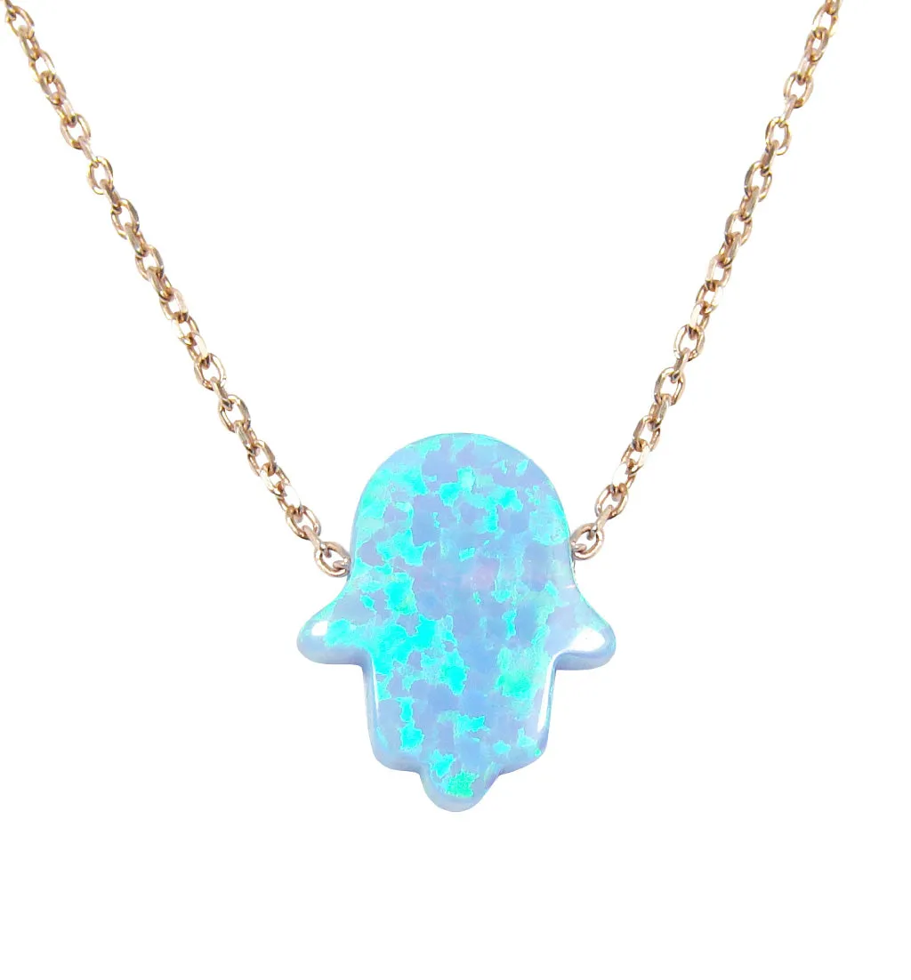 Opal Hamsa Hand Necklace Rose Gold 925 Sterling Silver Chain