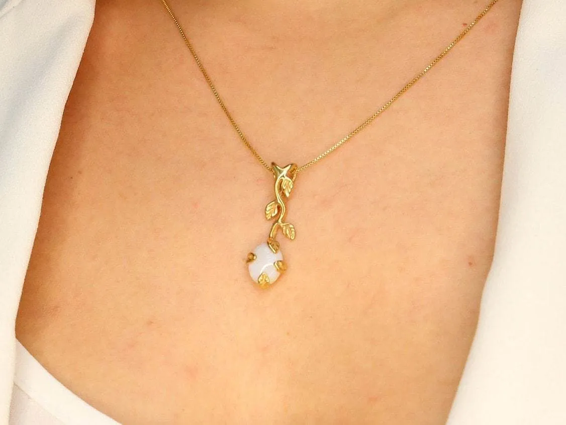 Opal Leaf Pendant - Natural Australian Opal Necklace, Gold Opal Pendant