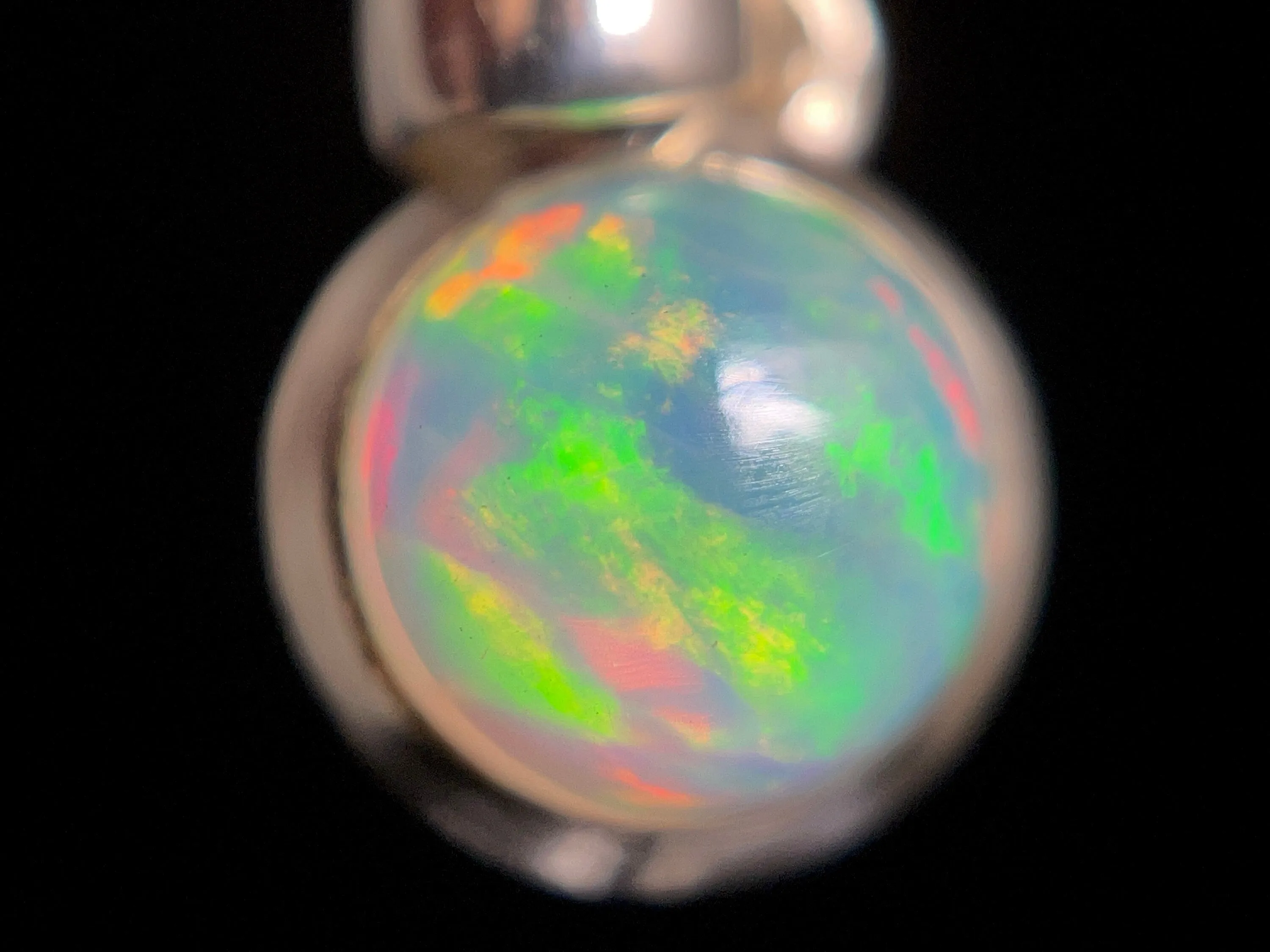 OPAL Pendant - Sterling Silver, 9mm Round Cabochon - Opal Necklace, Birthstone Necklace, Opal Jewelry, Welo Opal, 49029