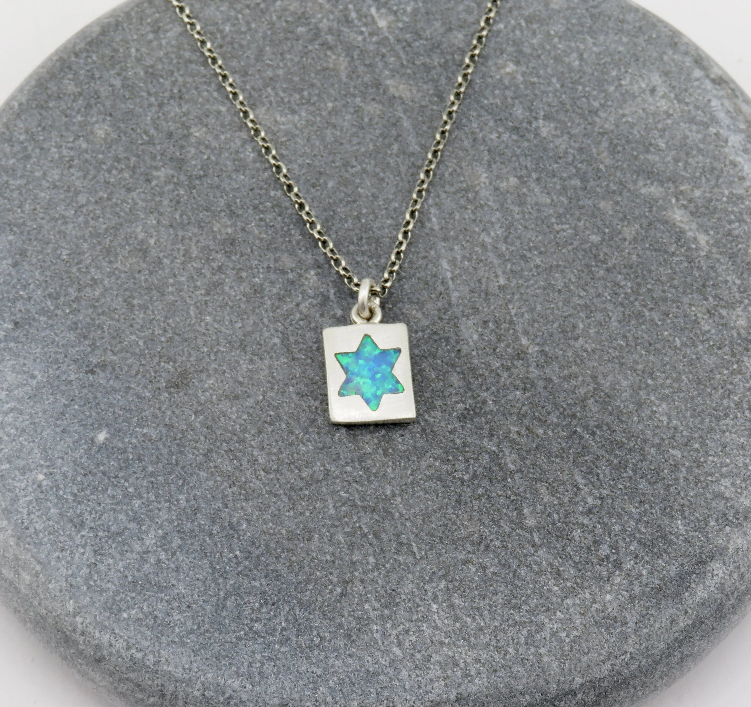 Opal Star of David Rectangle Medallion Necklace