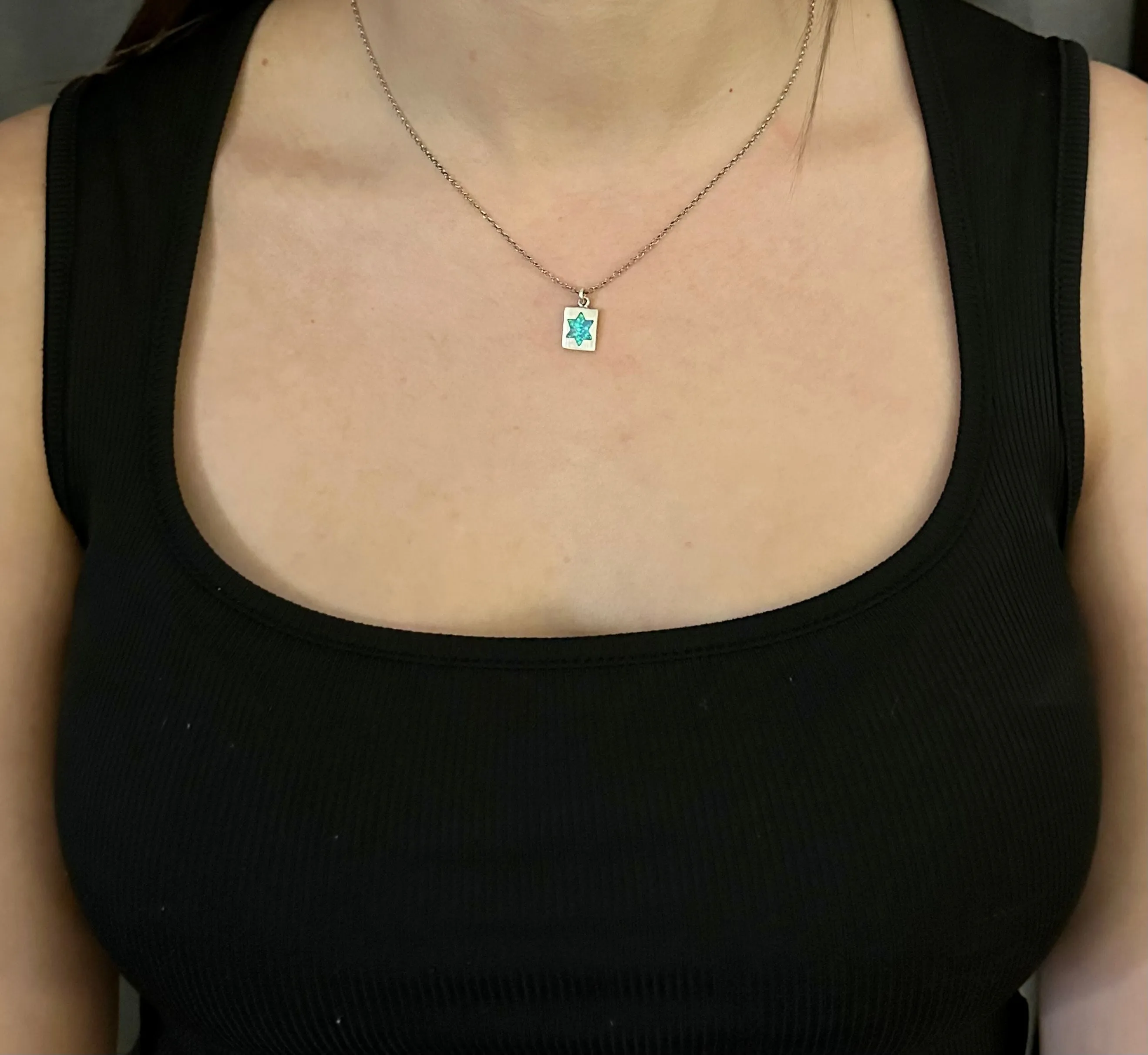 Opal Star of David Rectangle Medallion Necklace