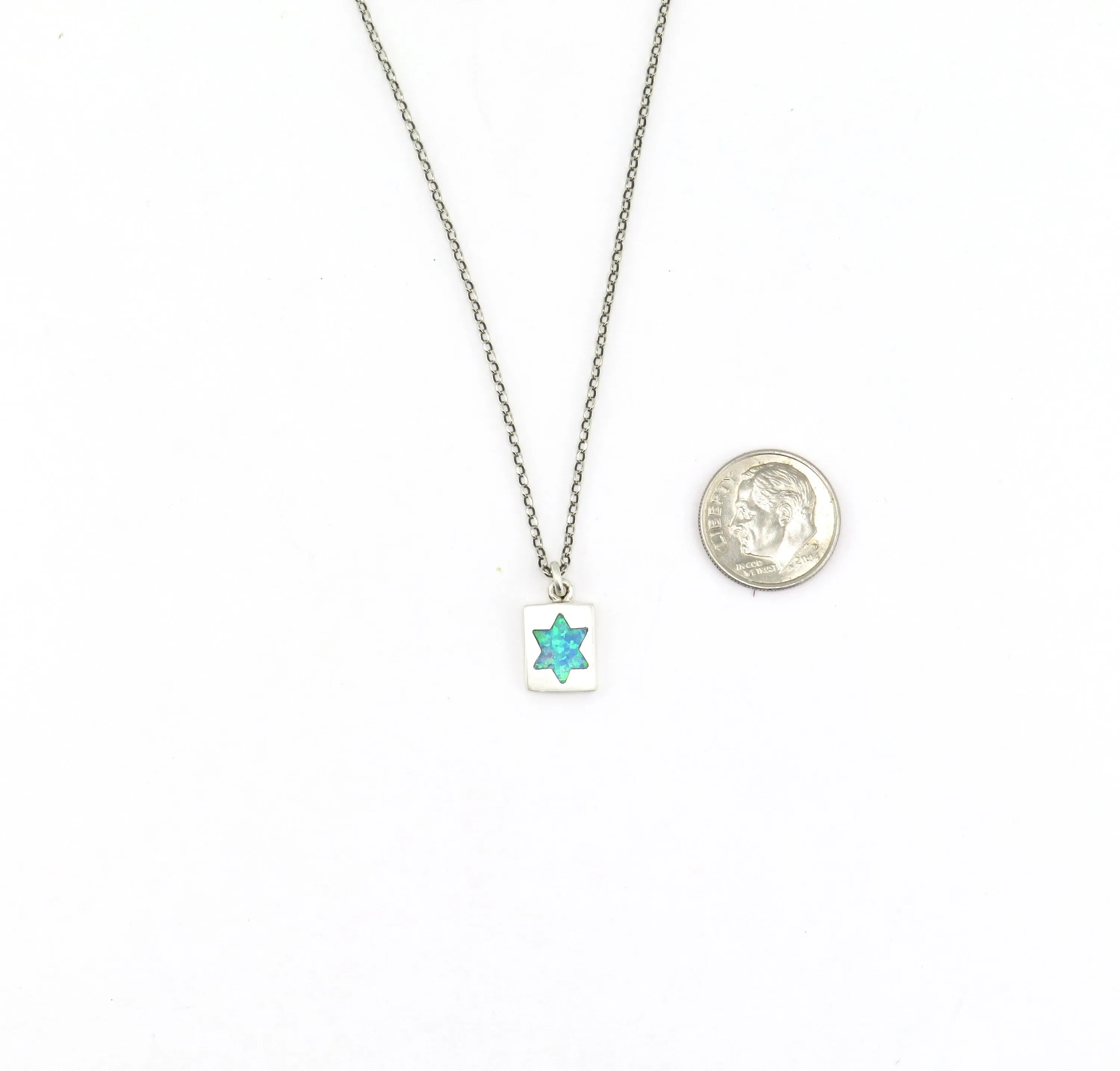 Opal Star of David Rectangle Medallion Necklace