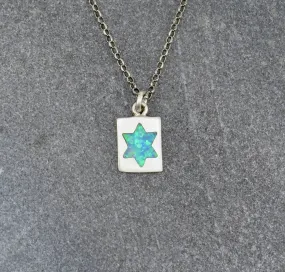 Opal Star of David Rectangle Medallion Necklace