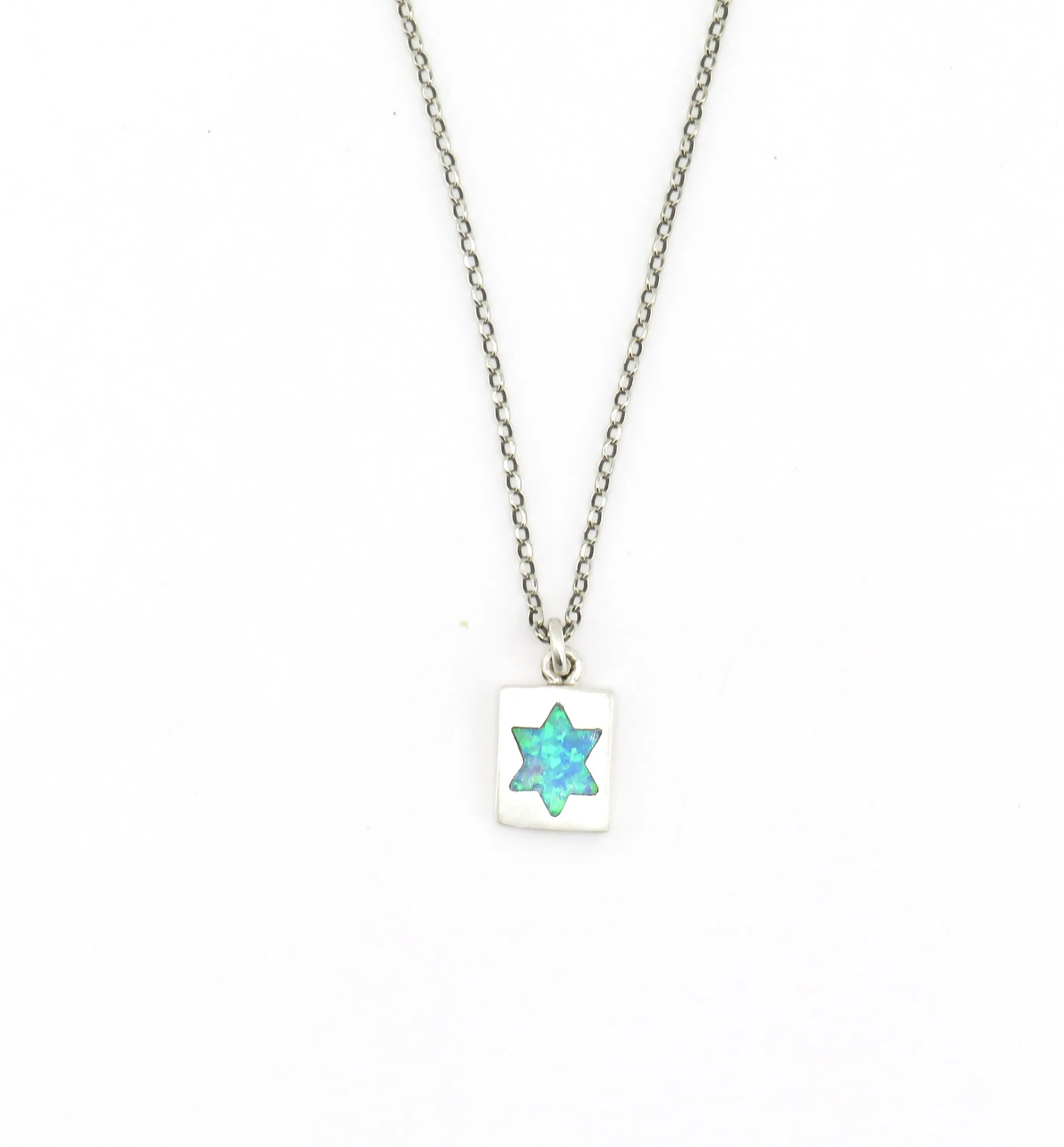 Opal Star of David Rectangle Medallion Necklace