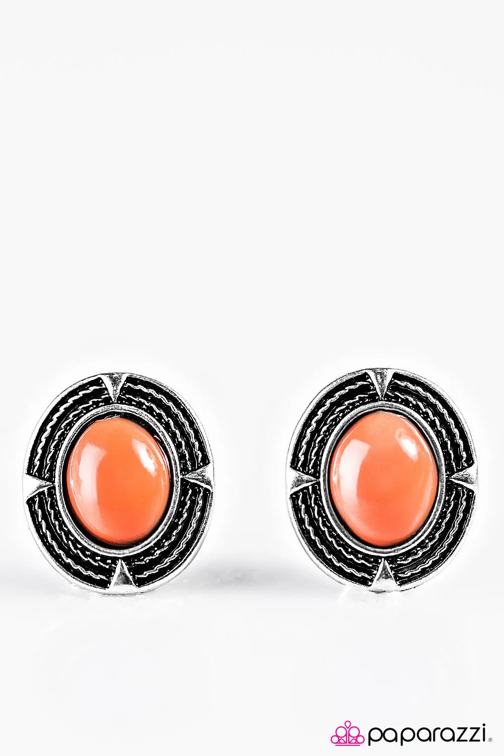 Open Door Jewelry - BEAD There, Done That - Orange Post Earrings - Paparazzi Accessories