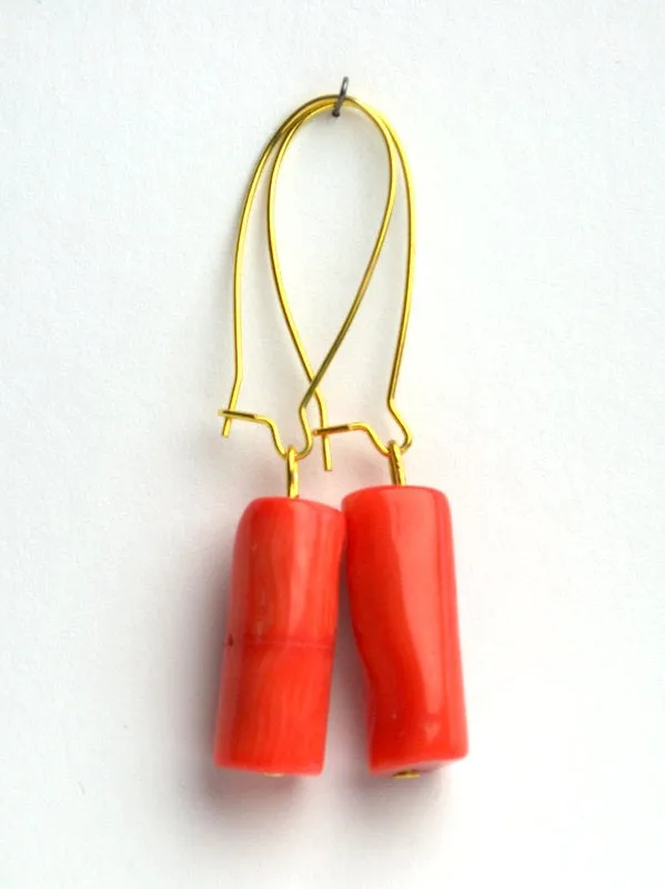 Orange coral earrings Natural salmon coral dangle drop earring Anniversary gift for girlfriend Real red coral earrings Moyher day gift idea