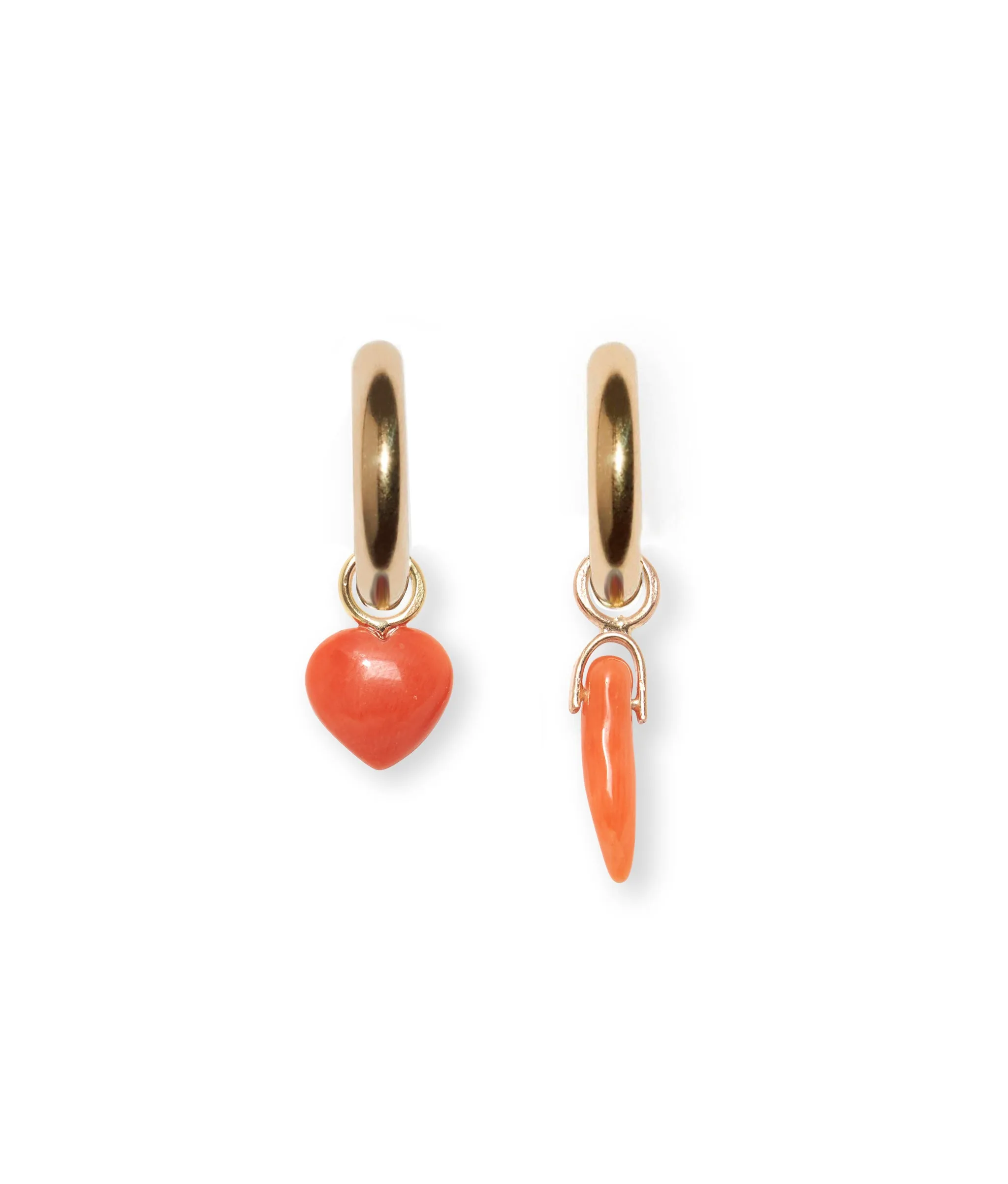 Orange Coral Horn 14k Gold Earring Charm