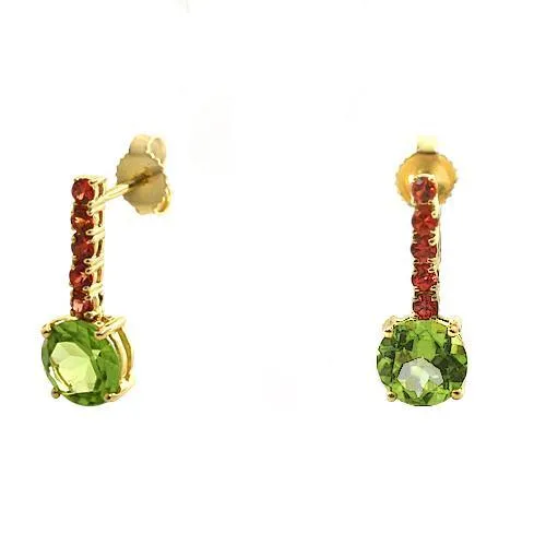 Orange Sapphire and Peridot Earrings 18K Yellow Gold