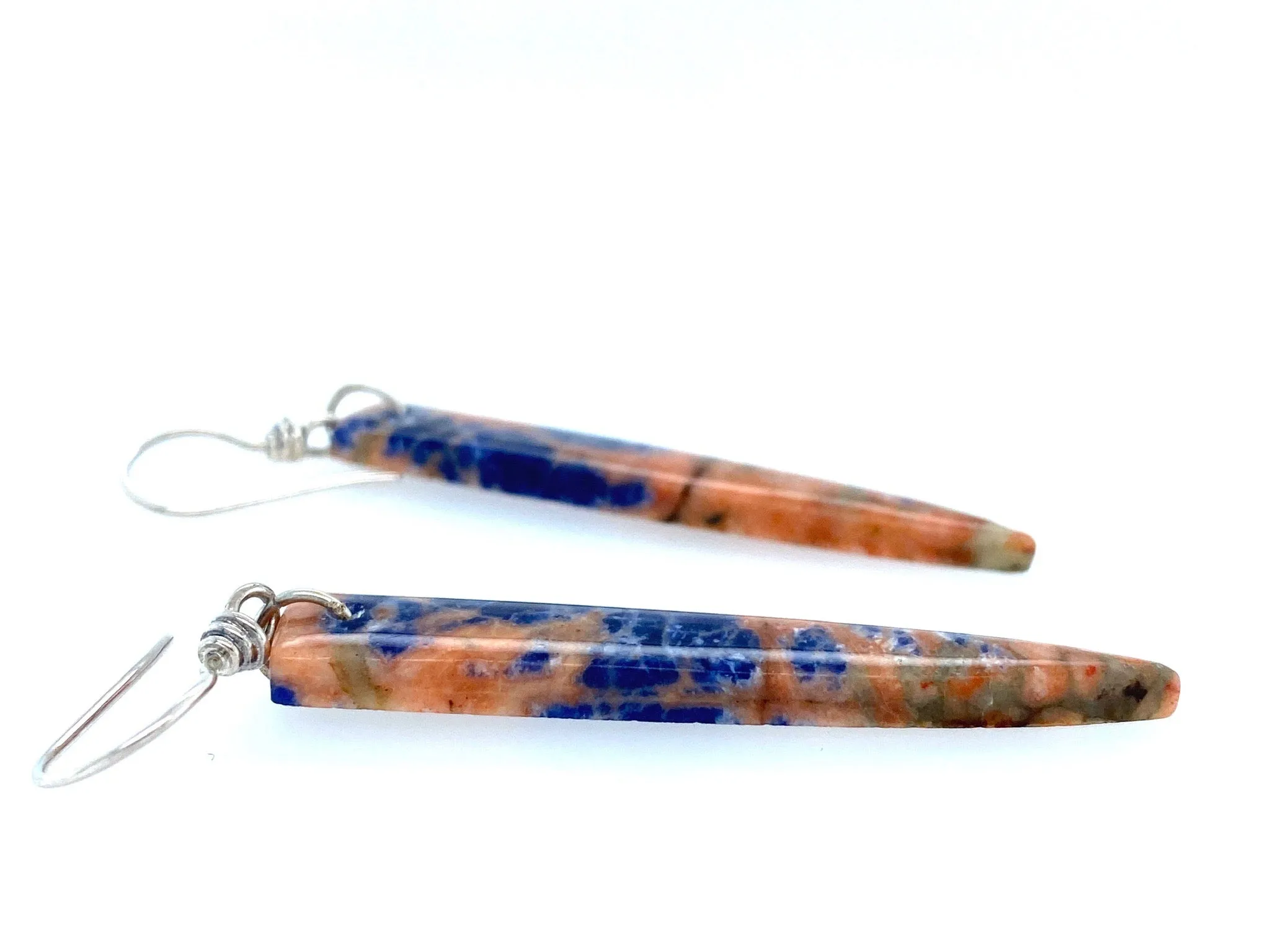 Orange Sodalite Dagger Silver Earrings