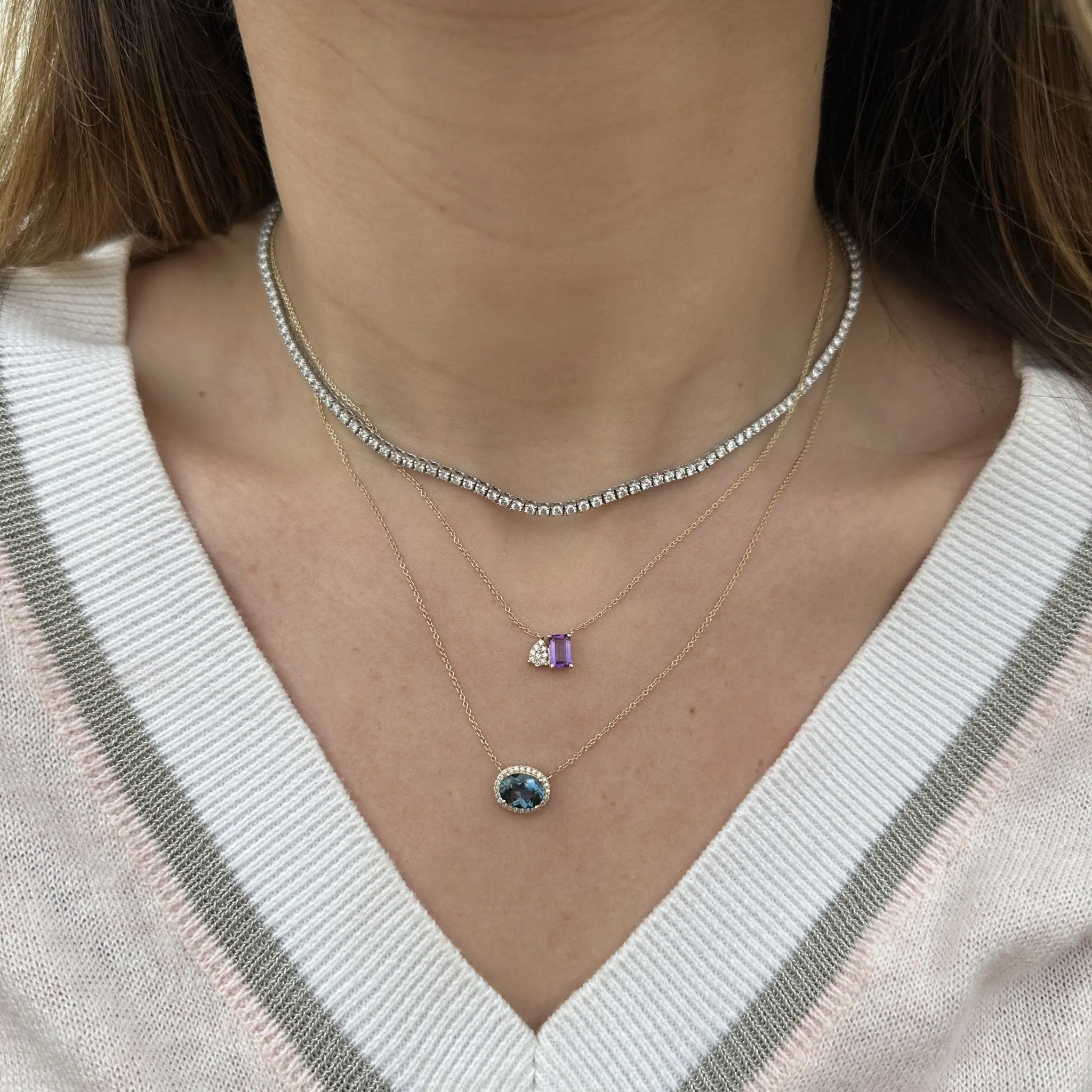 Oval Gemstone & Diamond Halo Necklace