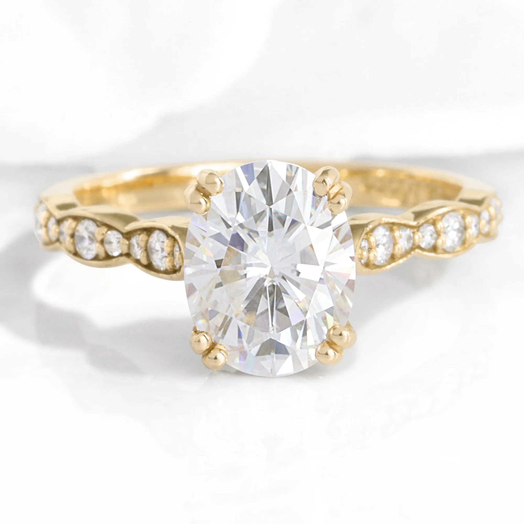 Oval Moissanite Engagement Ring in Grace Solitaire Diamond Band