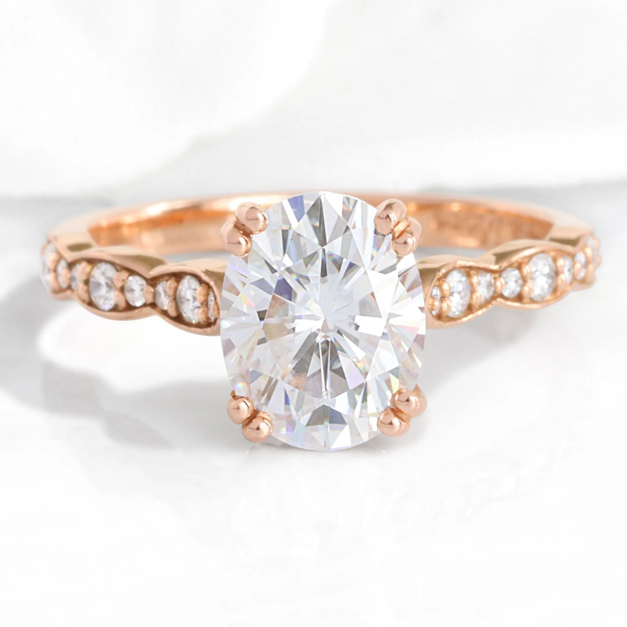 Oval Moissanite Engagement Ring in Grace Solitaire Diamond Band