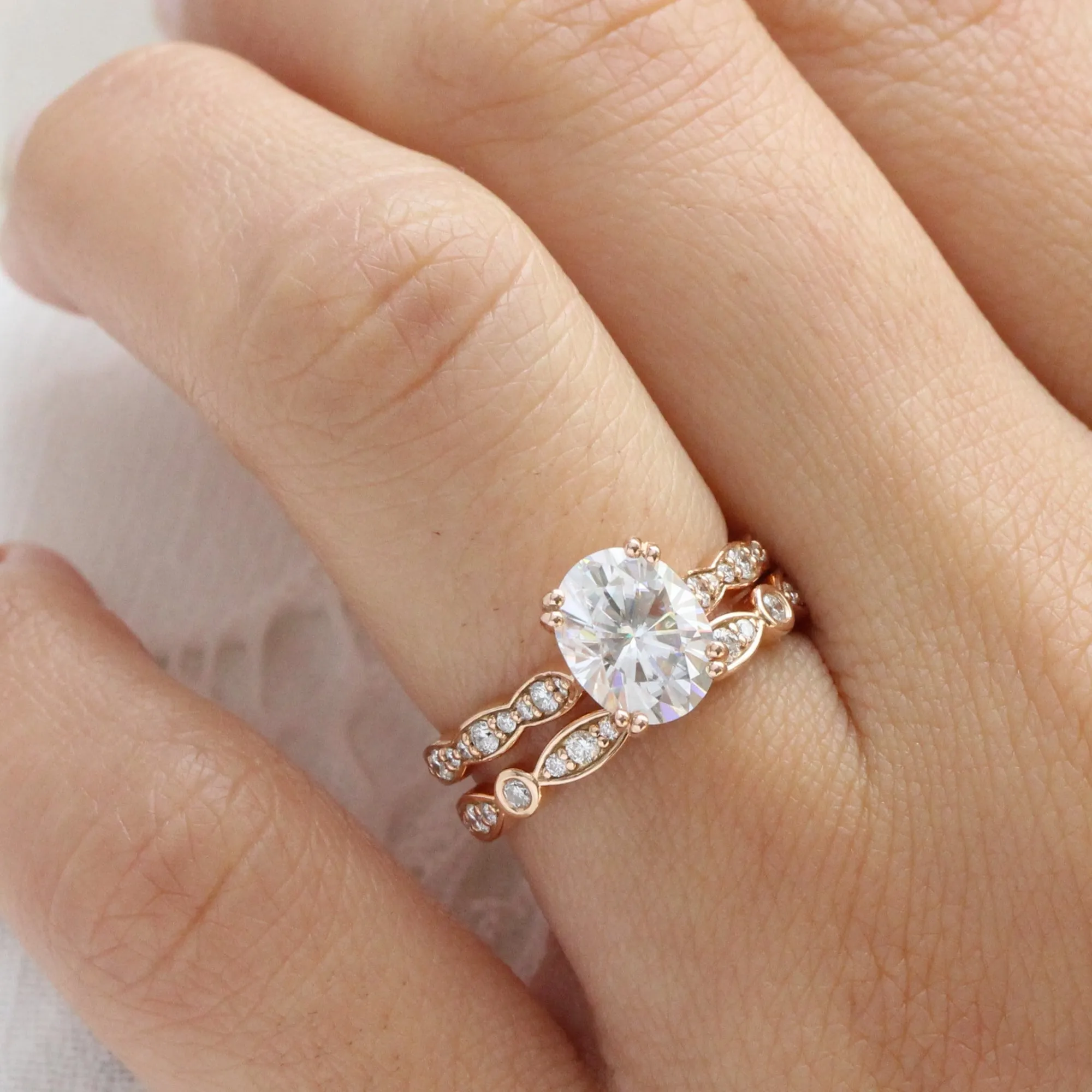 Oval Moissanite Engagement Ring in Grace Solitaire Diamond Band