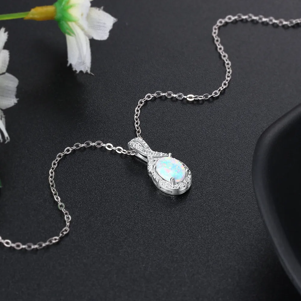 Oval Opal Soleste Halo Zircon Sterling Silver Necklace